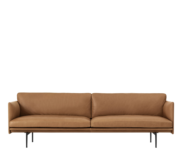 Muuto Outline Sofa - 3-pers. - Cognac Refine Læder - Sort Stel