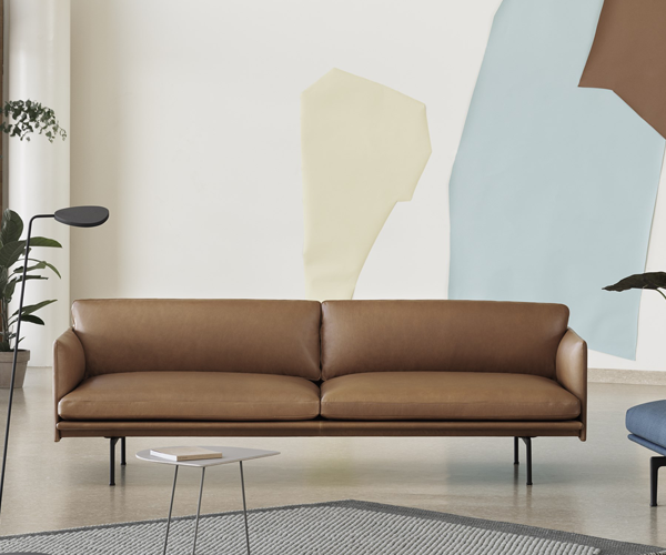 Muuto Outline Sofa - 3-pers. - Cognac Refine Læder - Sort Stel