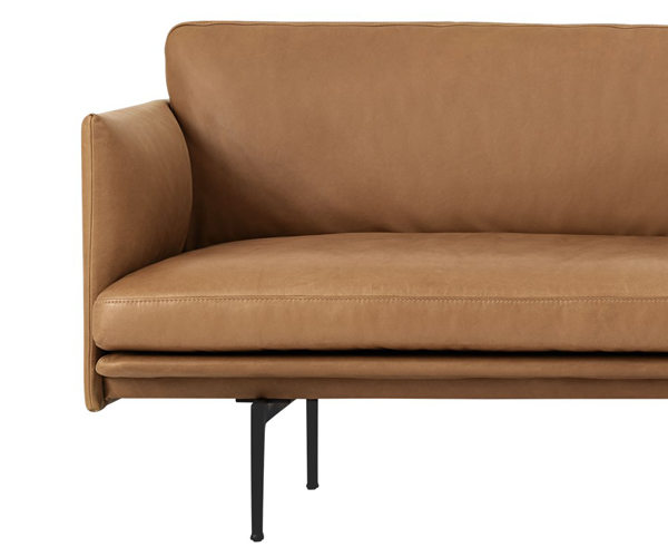 Muuto Outline Sofa - 3-pers. - Cognac Refine Læder - Sort Stel