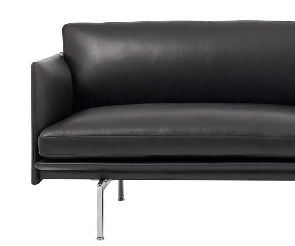 Muuto Outline Sofa - 3-pers. - Sort Refine Læder - Alu.