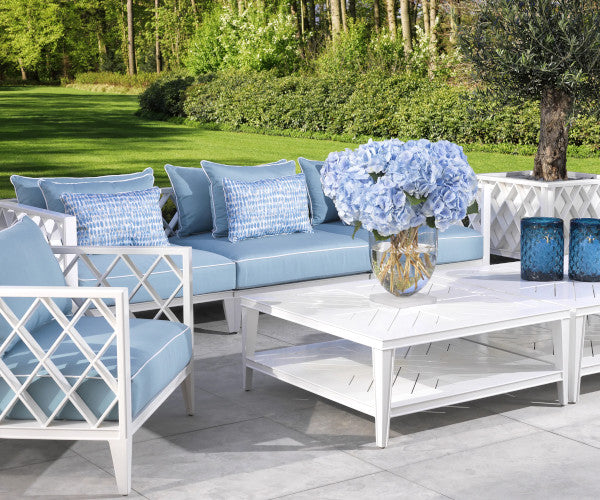 Eichholtz Ocean Club sofa - white finish / mineral blue sunbrella