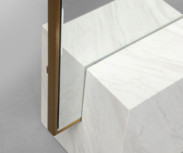 Kare Design Hulda gulvspejl - 46x180 - brass / white marble