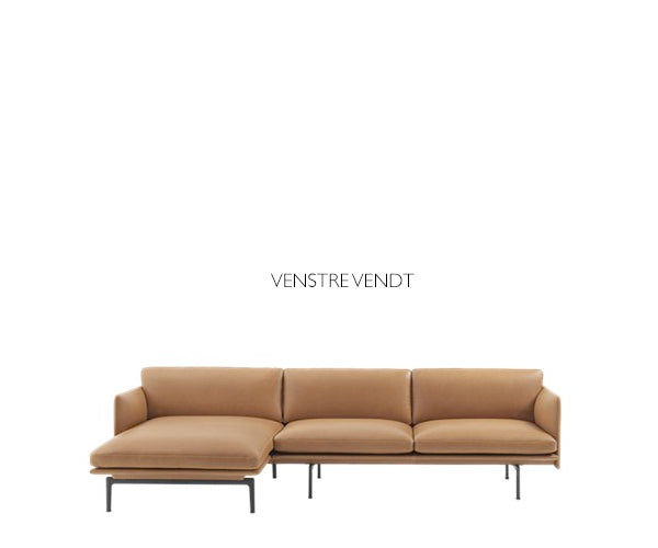 Muuto Outline Sofa Chaise Lounge - Cognac Refine Læder - Sort Stel