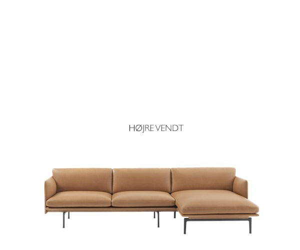 Muuto Outline Sofa Chaise Lounge - Cognac Refine Læder - Sort Stel