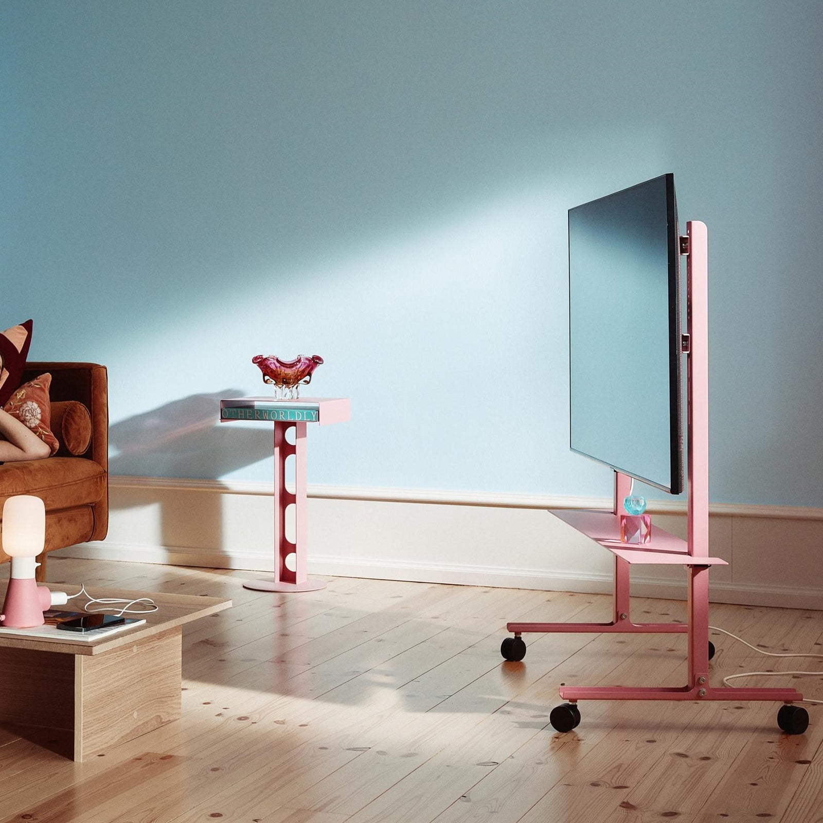 Pedestal Straight Rollin TV Stander - Bubblegum