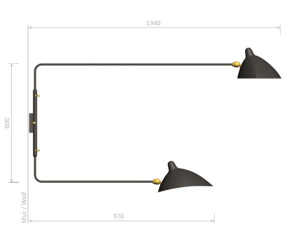 Serge Mouille væglampe med 2 arme