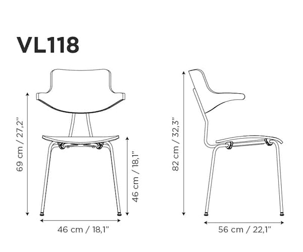 Vermund VL118 Spisestol - Sort Læder - Krom